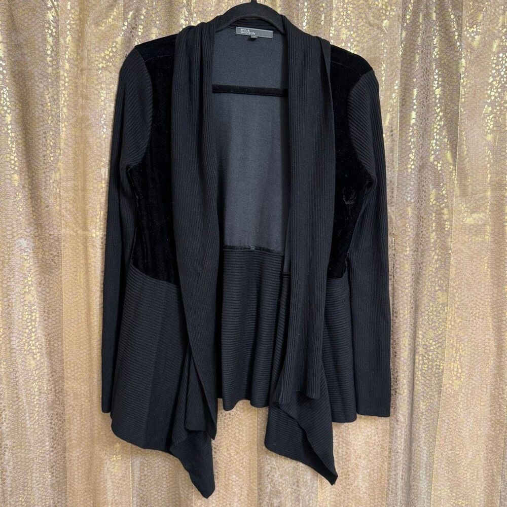 89th & Madison Black Ribbed Velvet Stretch Cardigan Sweater Small/Med